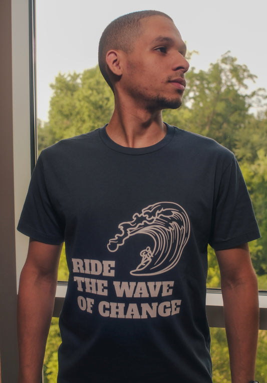 Men's Cotton Crew Tee "Ride The Wave Of Change"