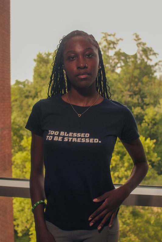 Women's Midweight Cotton Tee "Too Blessed to Be Stressed"